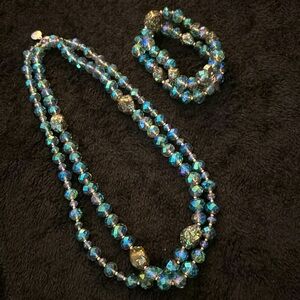Macy’s Sparkling Green/ Blue/ Purple Translucent Bead Necklace & Bracelet
